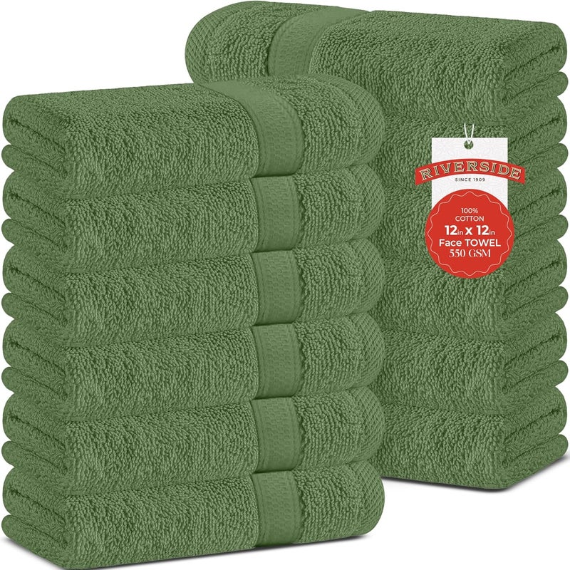 Riverside 12 Pack Premium 100% Cotton Face Wash Cloths, 12 x 12 Inches, Soft & Absorbent Face Towels for Bathroom Wash Clothes, 550 GSM, Luxury WashCloths for Showering, Body, Spa & Gym, Sage Green - Image 1